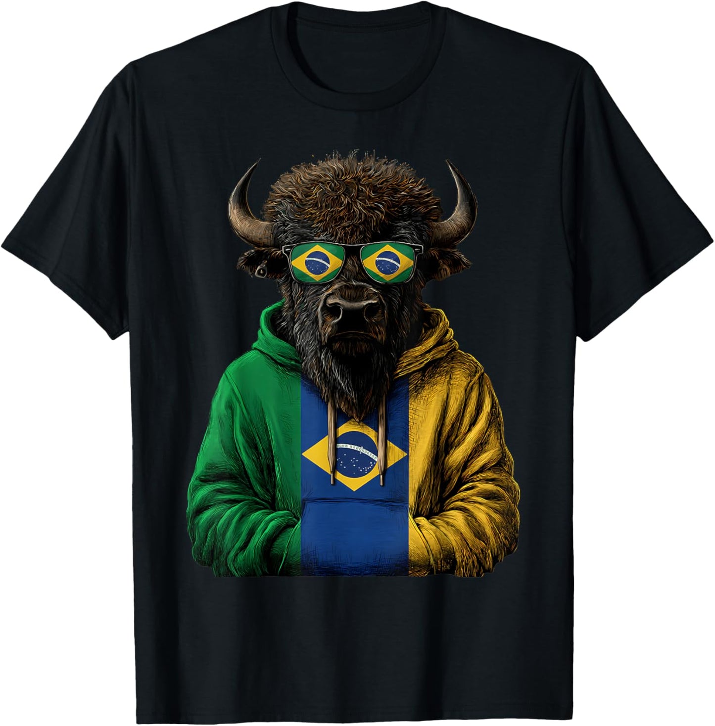 Brasil Flag Bison Brazilian Pride Brasilian Roots Brazil T-Shirt - T-Shirt | Black