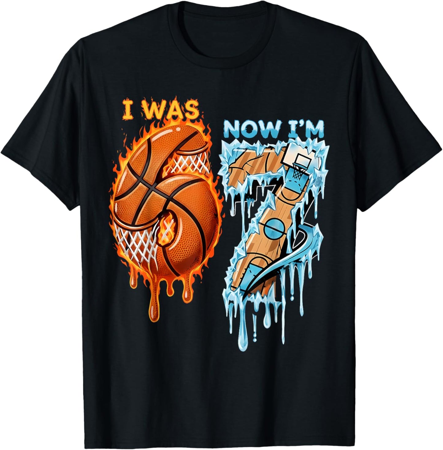 I was 6 Now I’m 7 Birthday Basketball Football Hockey Sports T-Shirt - T-Shirt | Black
