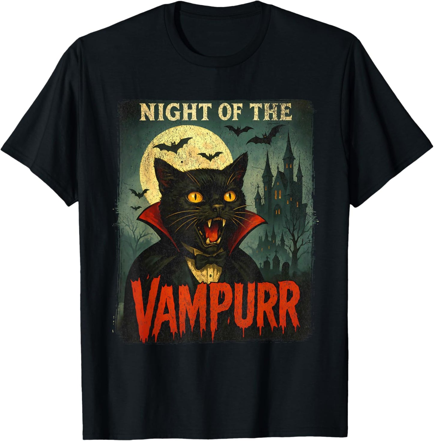 Night of The Vampurr - Cat Vampire T-Shirt - T-Shirt | Black