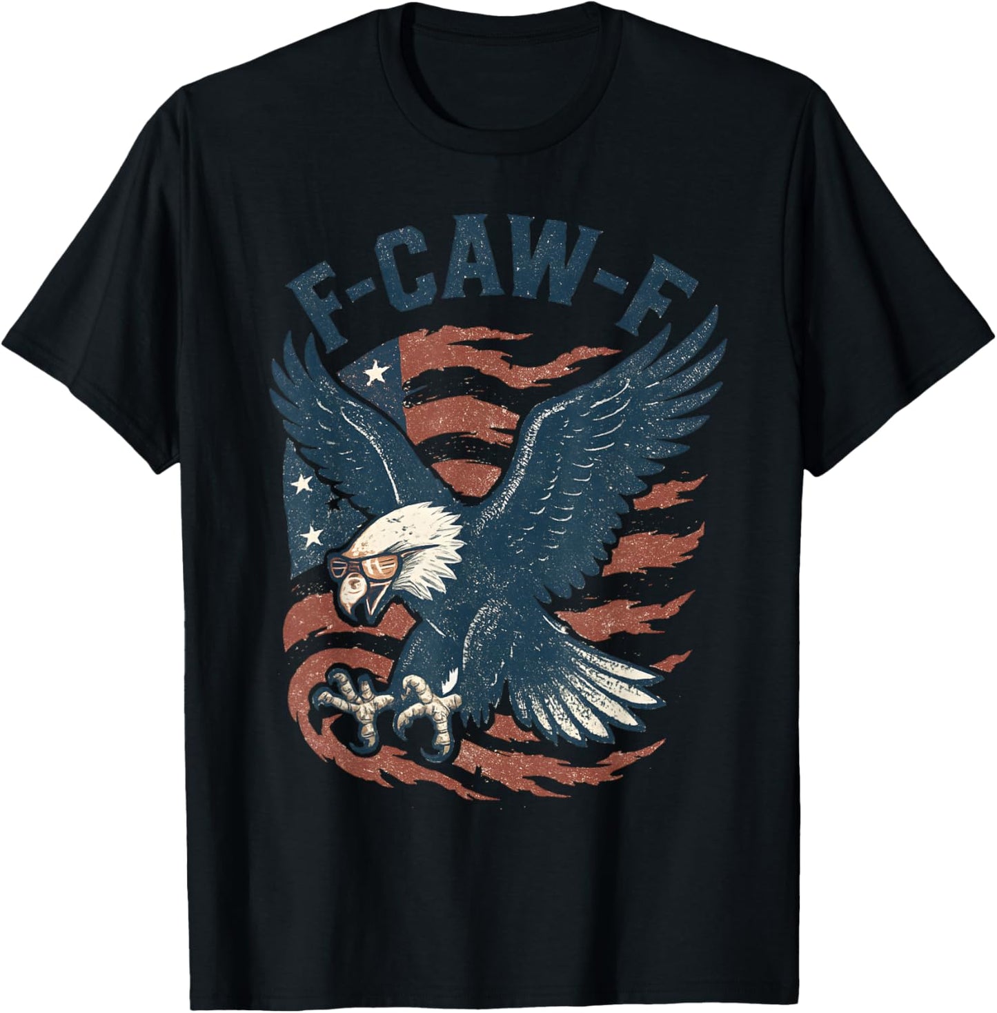 Funny F CAW F Bald Eagle American Flag Red White and Blue T-Shirt - T-Shirt | Black