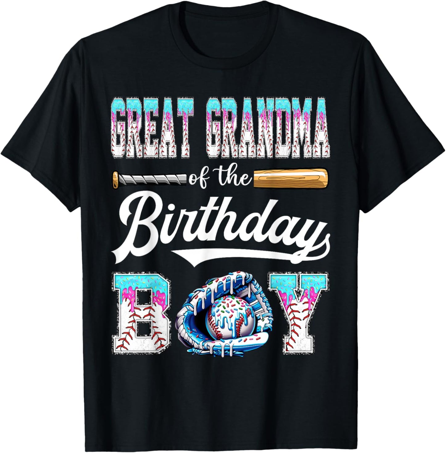 Great Grandma of The Birthday Boy Baseball Ice Cream Drip T-Shirt - T-Shirt | Black
