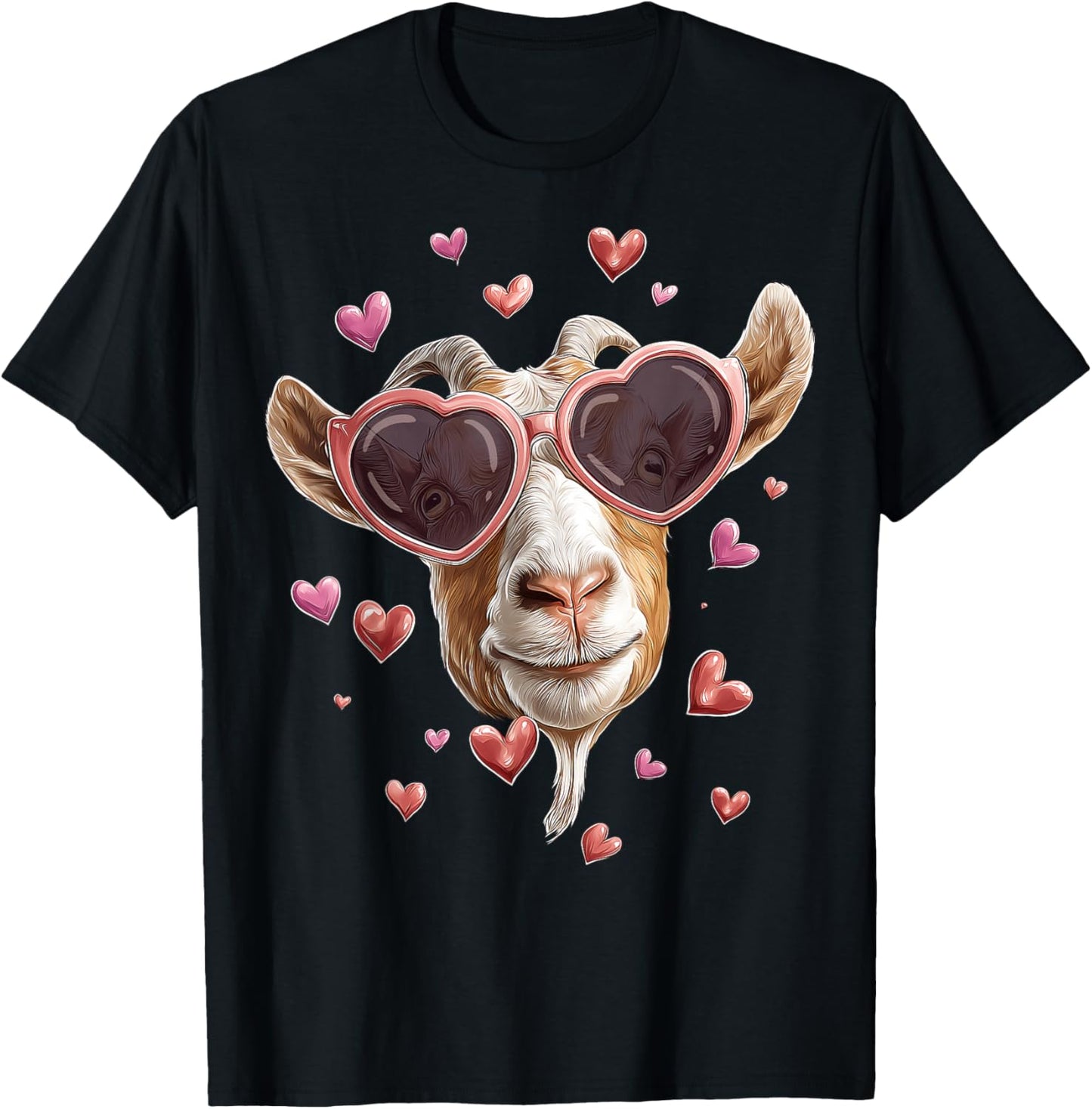 Goat Farmer Farm Rancher Valentine's Day Heart Sunglasses T-Shirt - T-Shirt | Black