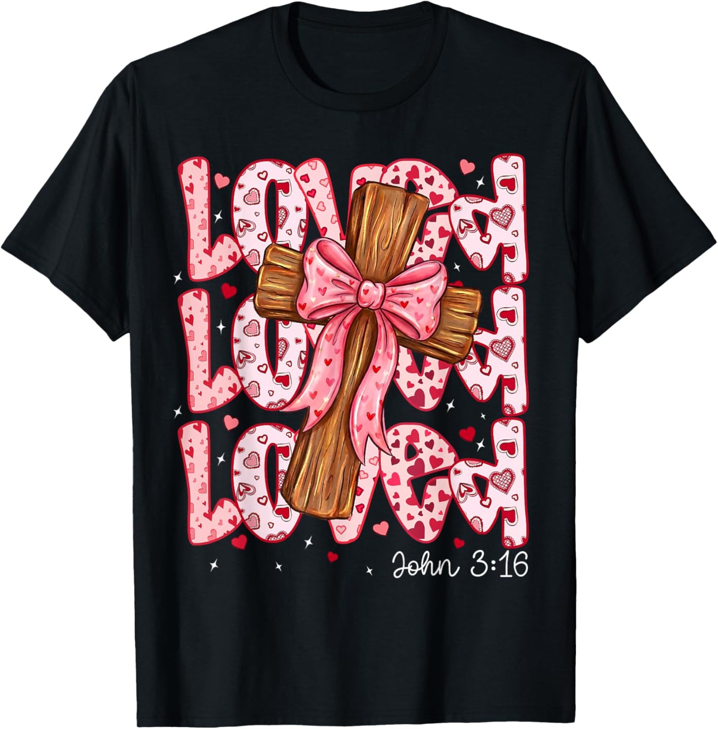 Loved John 3:16 Christian Valentine Day Coquette Faith T-Shirt - T-Shirt | Black