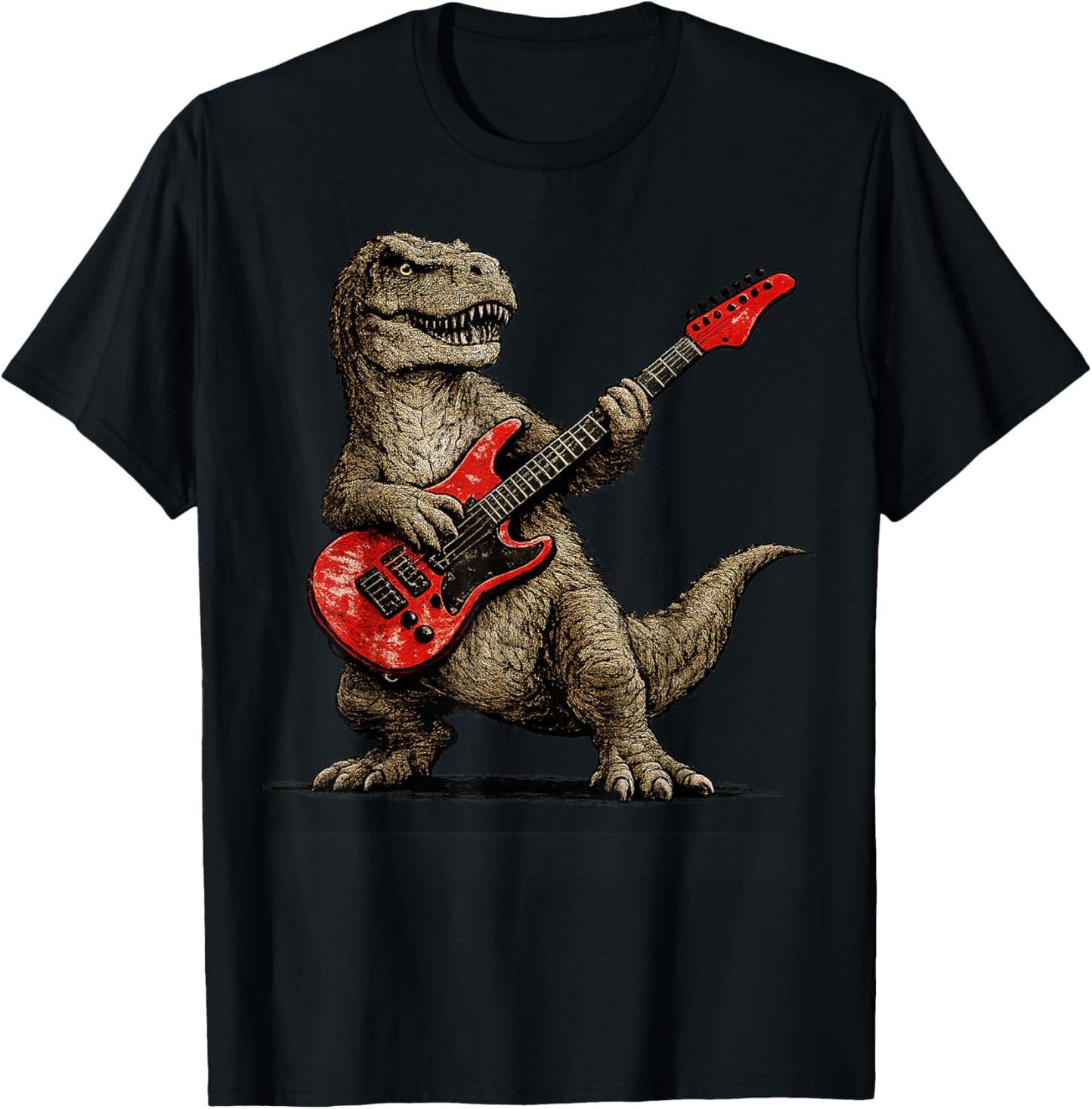 Funny T-Rex Playing Guitar Rock and Roll Gifts Men Women Kid T-Shirt - T-Shirt | Black