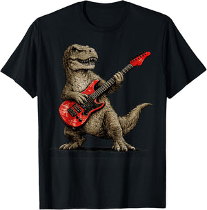 Funny T-Rex Playing Guitar Rock and Roll Gifts Men Women Kid T-Shirt - T-Shirt | Black