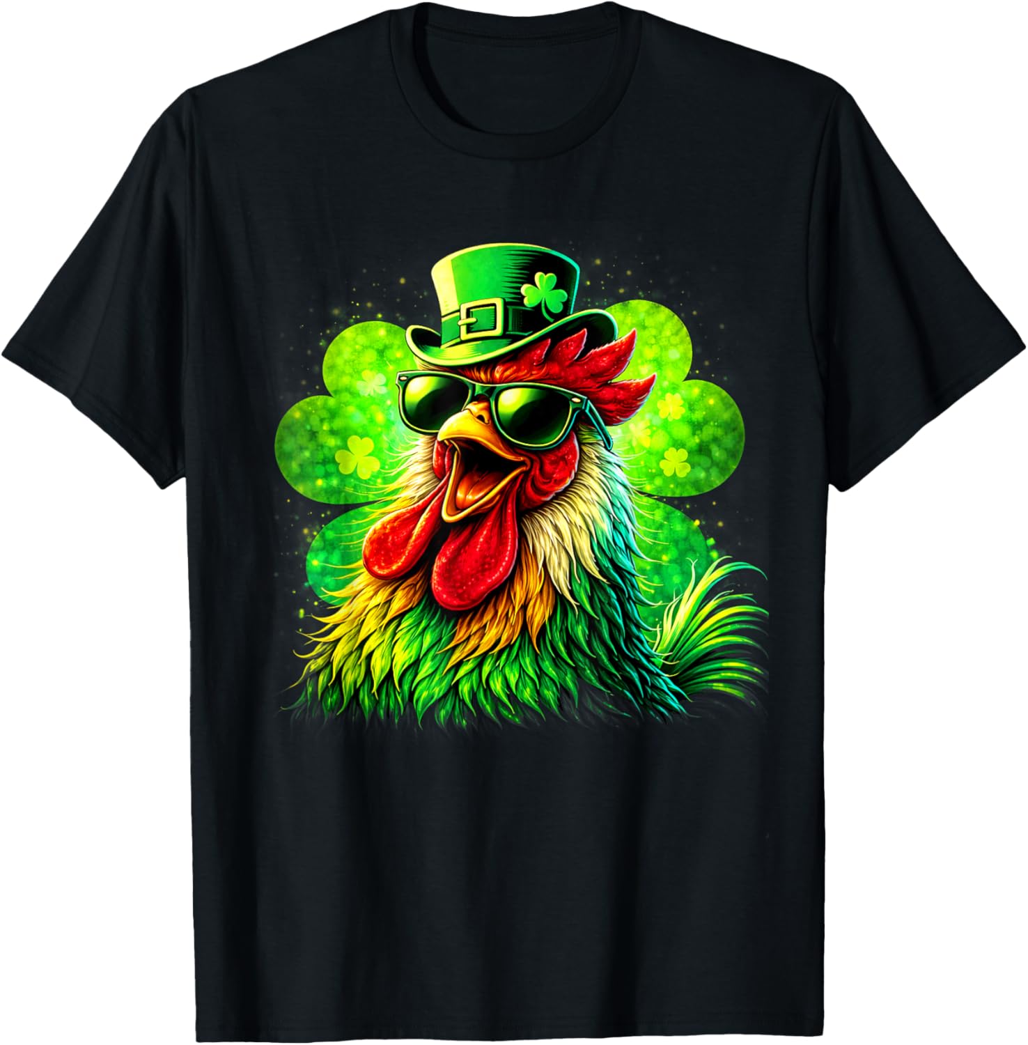 Rooster St Patricks Day Lucky Shamrock Men Women T-Shirt - T-Shirt | Black