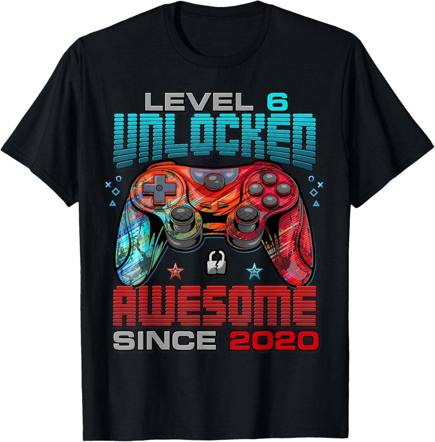 Level 6 Unlocked Awesome Since 2020 6th Birthday Gaming T-Shirt - T-Shirt | Black