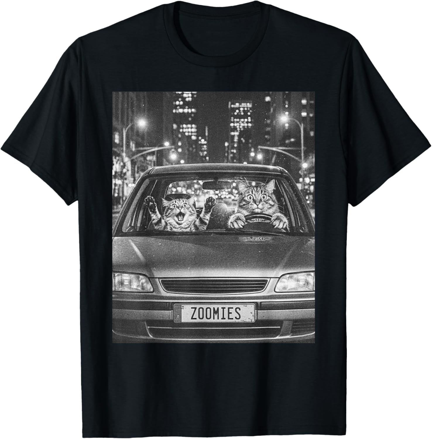 Funny Zoomies Tabby Cat Selfie Bad Driver Meme Bootleg T-Shirt - T-Shirt | Black