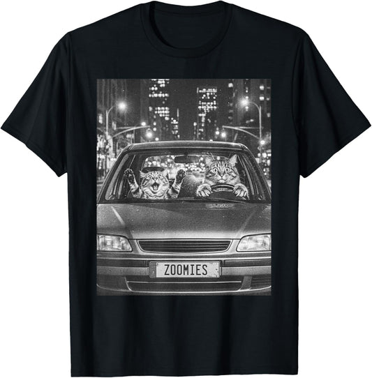 Funny Zoomies Tabby Cat Selfie Bad Driver Meme Bootleg T-Shirt - T-Shirt | Black