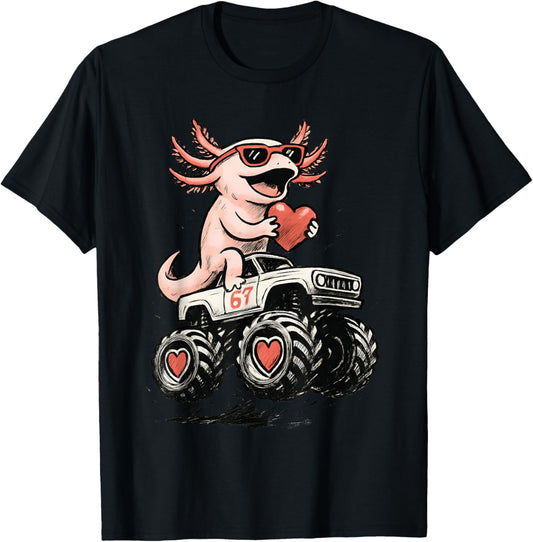 Valentines Day Axolotl 6 7 Heart Truck 67 Six Seven Meme Boy T-Shirt - T-Shirt | Black