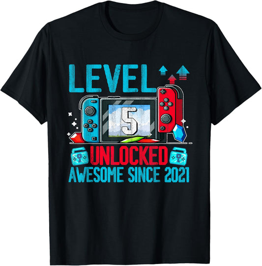 Level 5 Unlocked 5th Birthday Gifts Boy Video Gamer Gaming T-Shirt - T-Shirt | Black