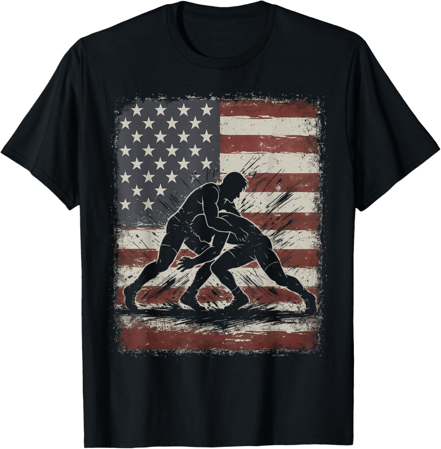 Vintage American Wrestling US Flag Wrestling Wrestler T-Shirt - T-Shirt | Black