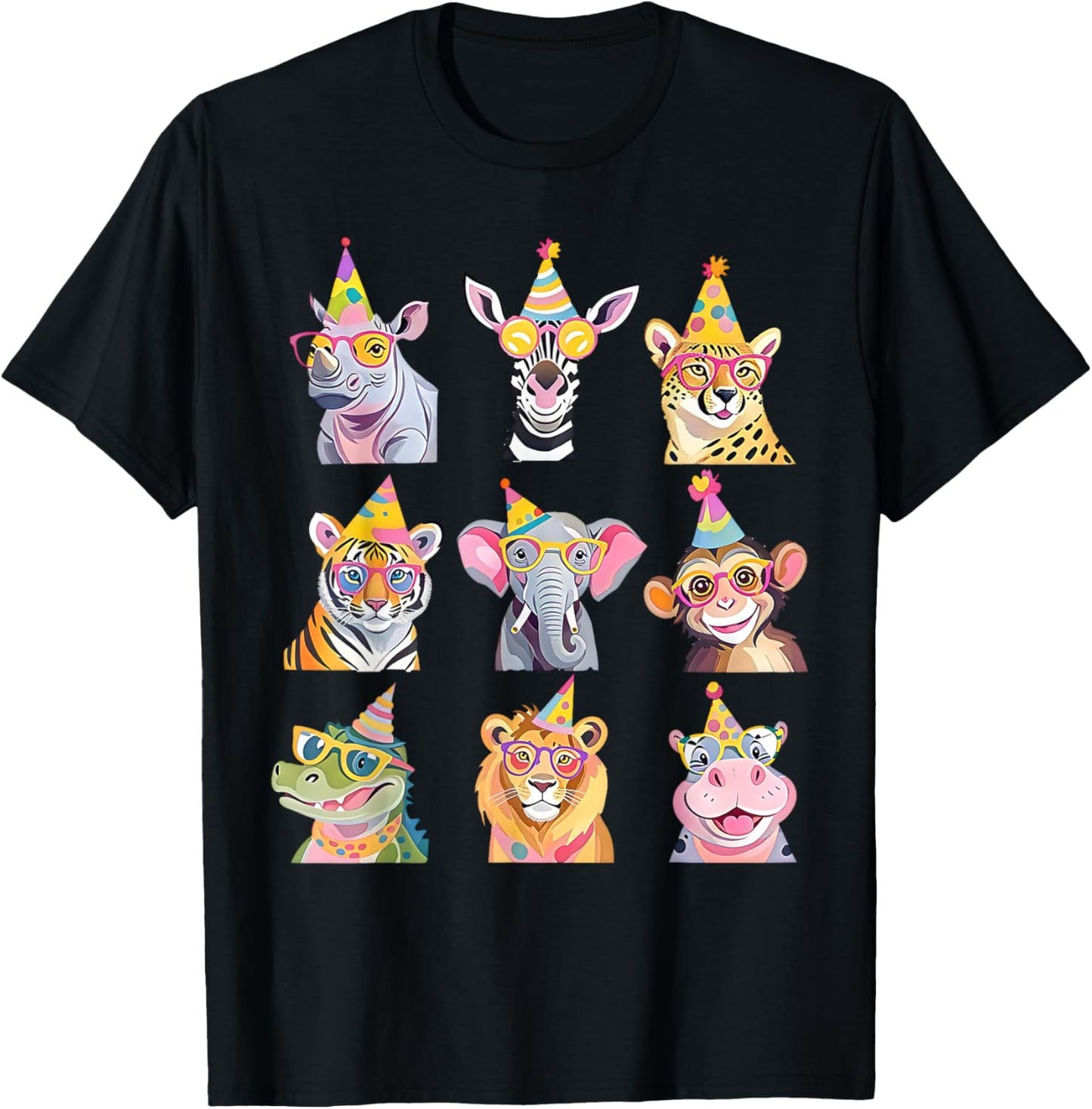 Cute Party Animals Birthday Wildlife Zoo Birthday Boys Kids T-Shirt - T-Shirt | Black