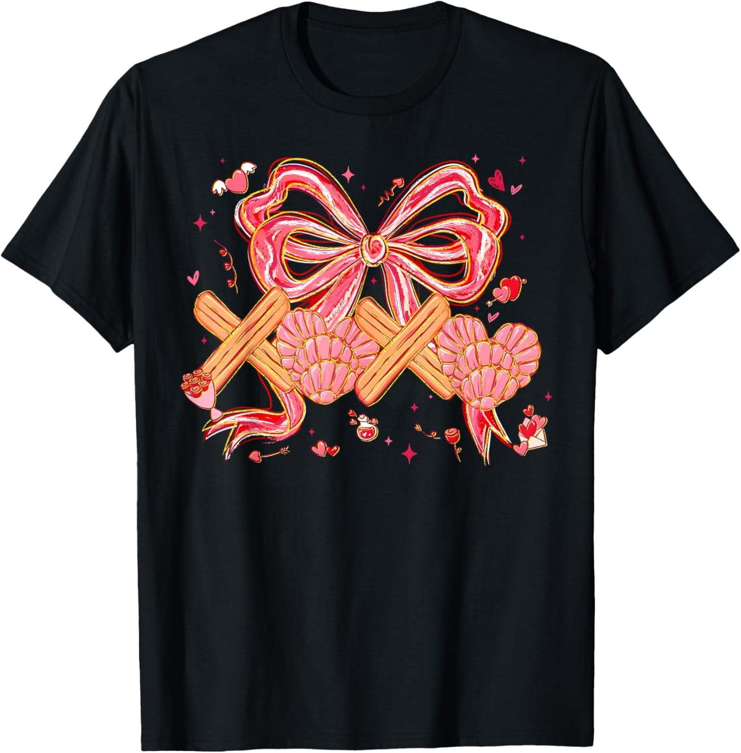 XOXO Conchas y Churros Mexican Bread Lover Concha Valentines T-Shirt - T-Shirt | Black