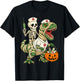 Nurse Skeleton Riding Mummy Dinosaur T rex Halloween Nurse T-Shirt - T-Shirt | Black