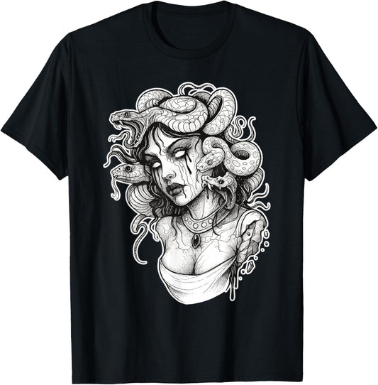 Medusa Zombie Snake Gothic T-Shirt - T-Shirt | Black