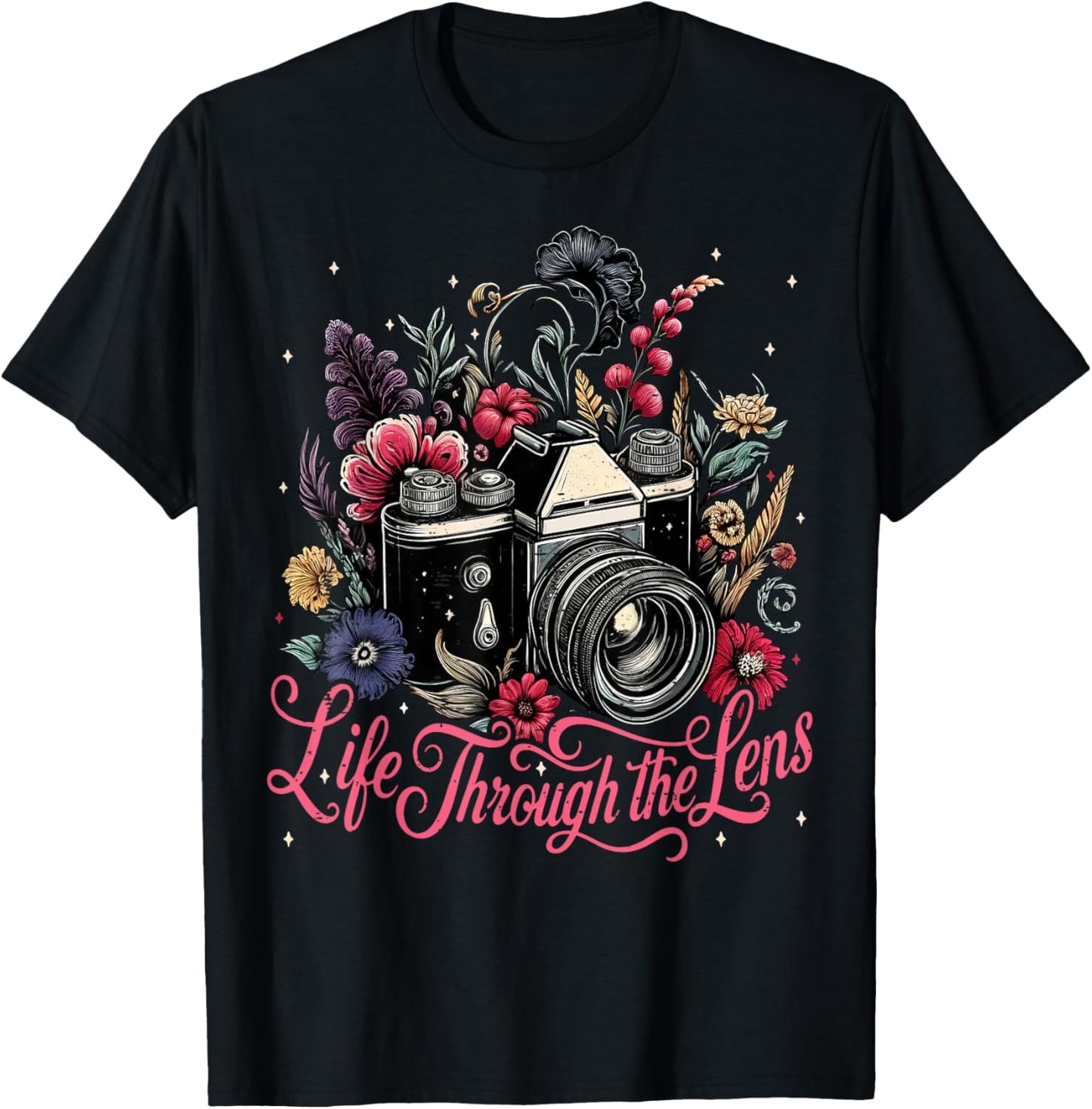 Camera Flowers Graphic Photographer Christmas T-Shirt - T-Shirt | Black