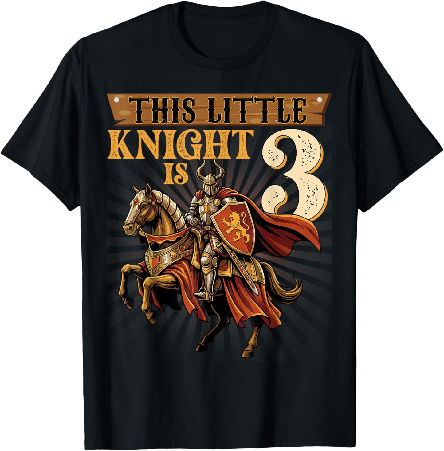 Knight Birthday 3 Years Old Boys 3rd Knight Birthday Party T-Shirt - T-Shirt | Black