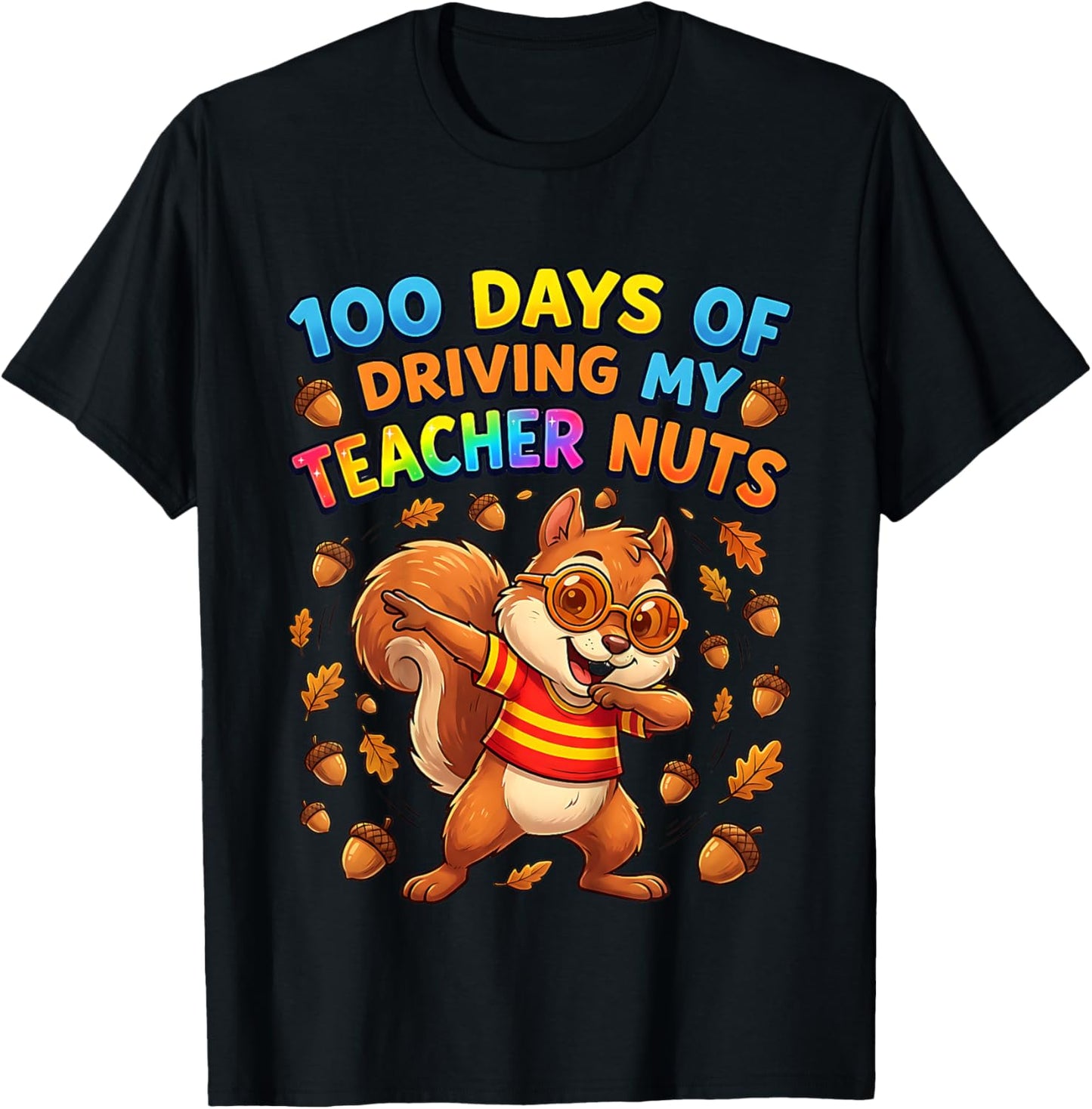 100 Days of School Squirrel Funny Boys Girls Kids T-Shirt - T-Shirt | Black
