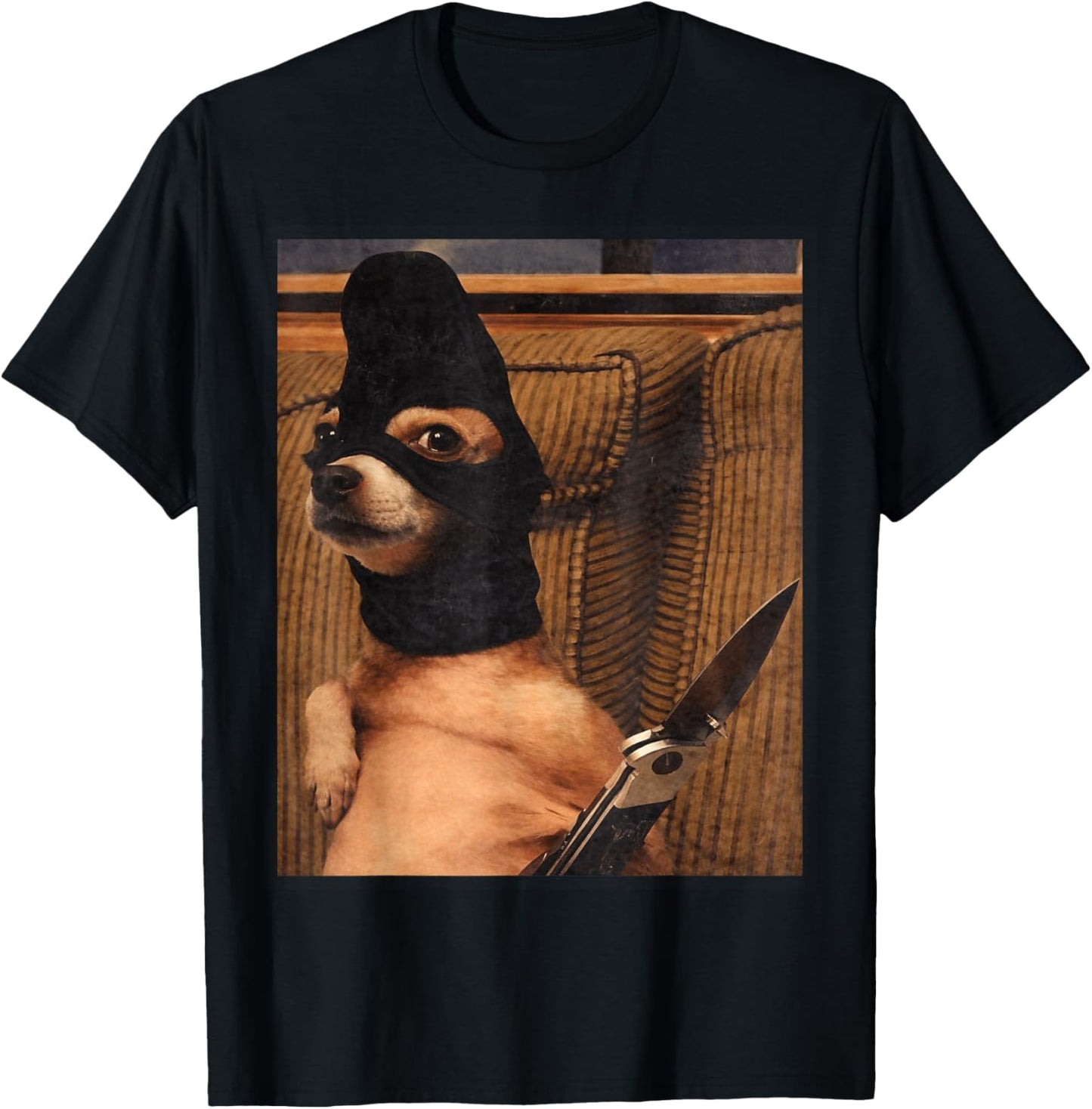 Funny Option Dog with Pocket Knife Funny Dog Art T-Shirt - T-Shirt | Black