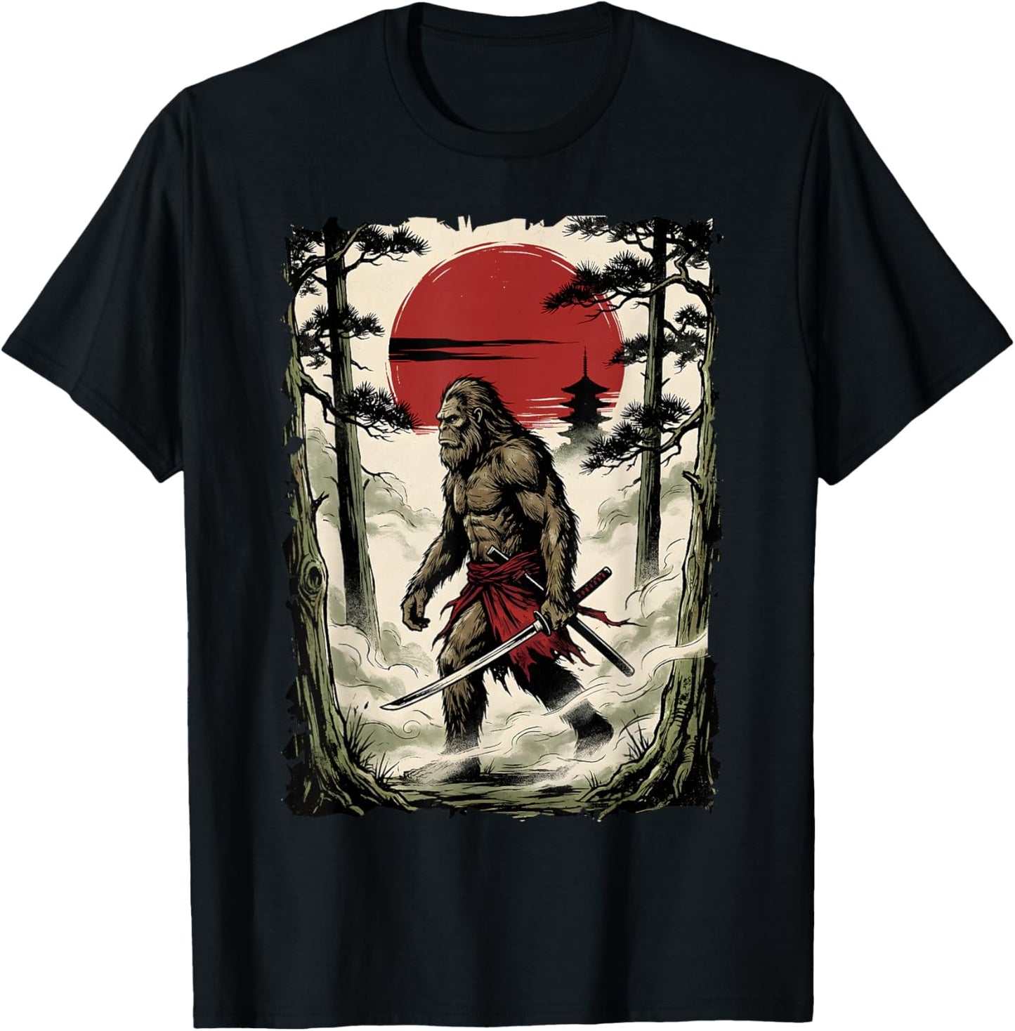 Samurai Bigfoot Warrior Japanese Art Anime Bigfoot Samurai T-Shirt - T-Shirt | Black