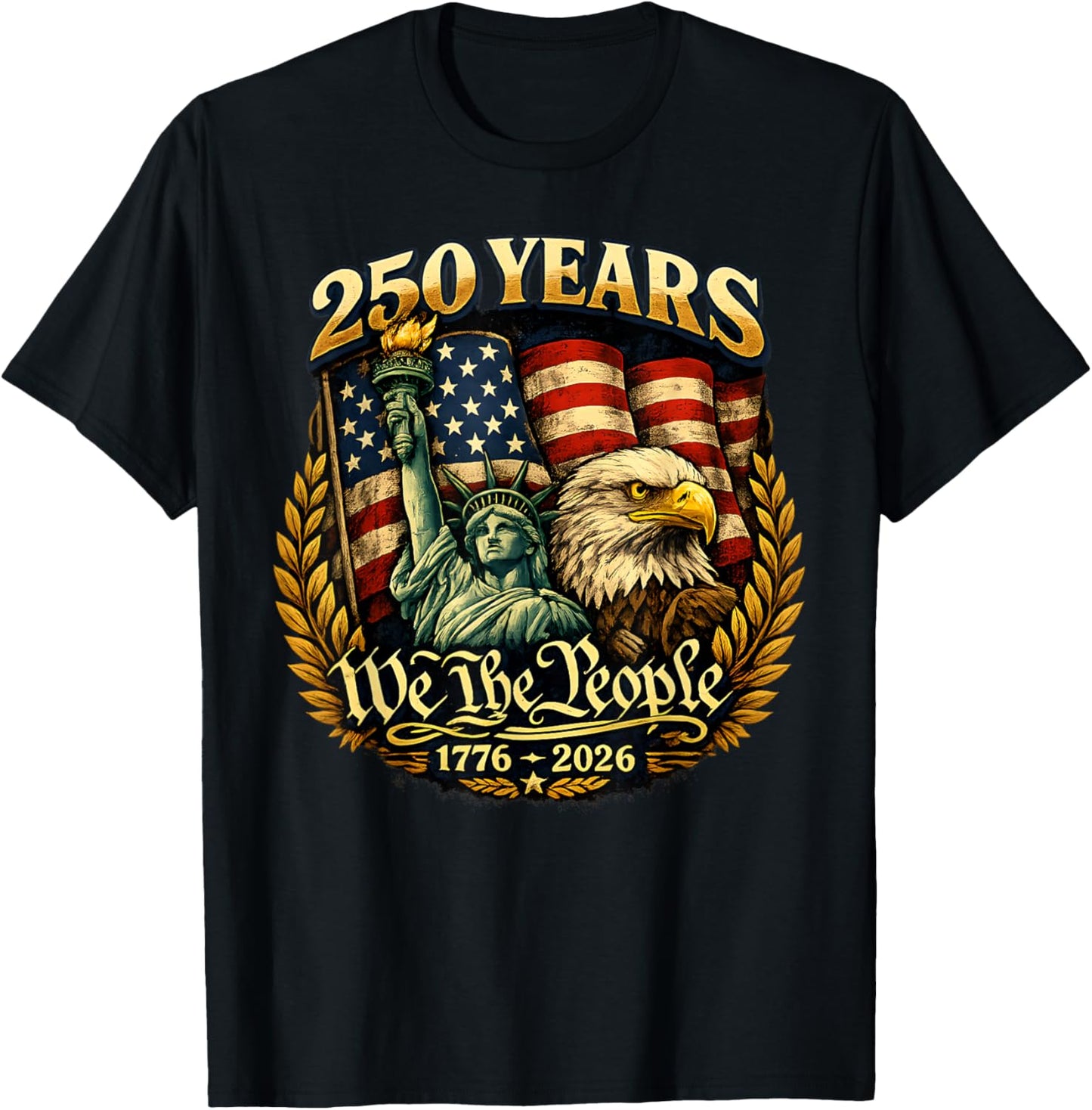 Vintage 250 Years American 1776-2026 250th Birthday USA T-Shirt - T-Shirt | Black