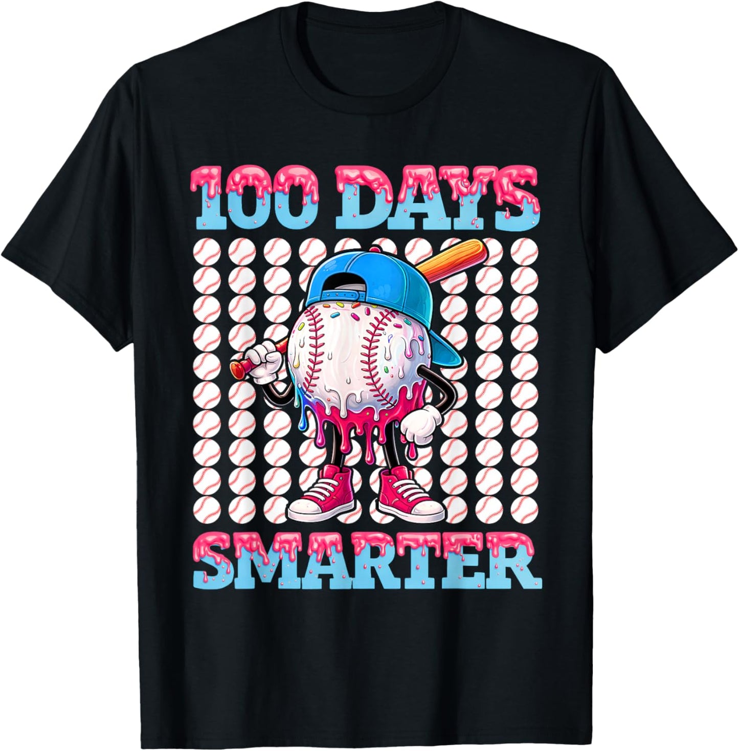 100 Days Smarter Baseball Drip Boys 100 Days of School Kids T-Shirt - T-Shirt | Black