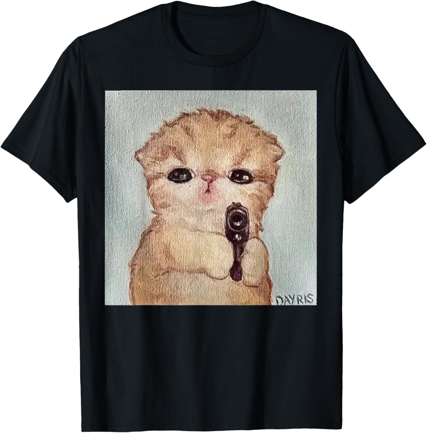 Angry Kitty with Gun Funny Cat Meme Kawaii Kitty Joke T-Shirt - T-Shirt | Black