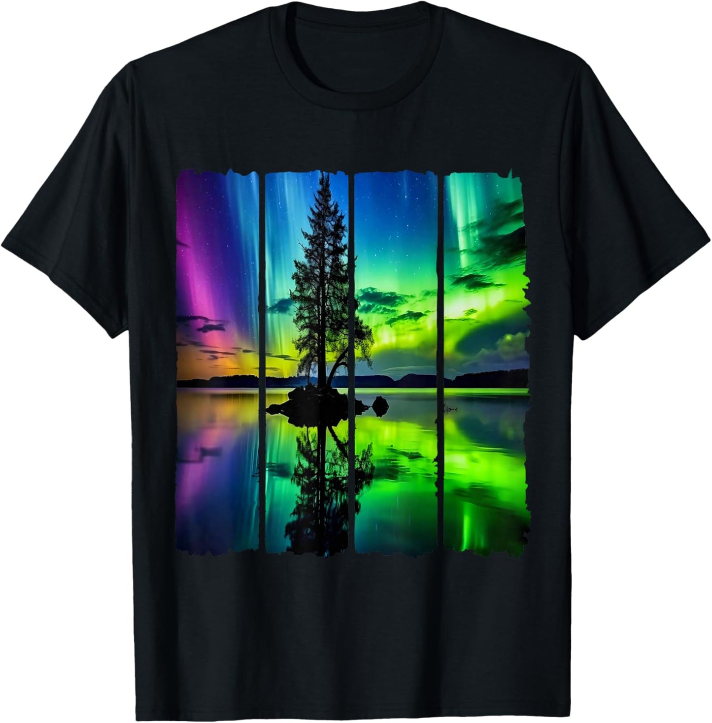 Beautiful Northern Lights Aurora Borealis Night Light Aurora T-Shirt - T-Shirt | Black