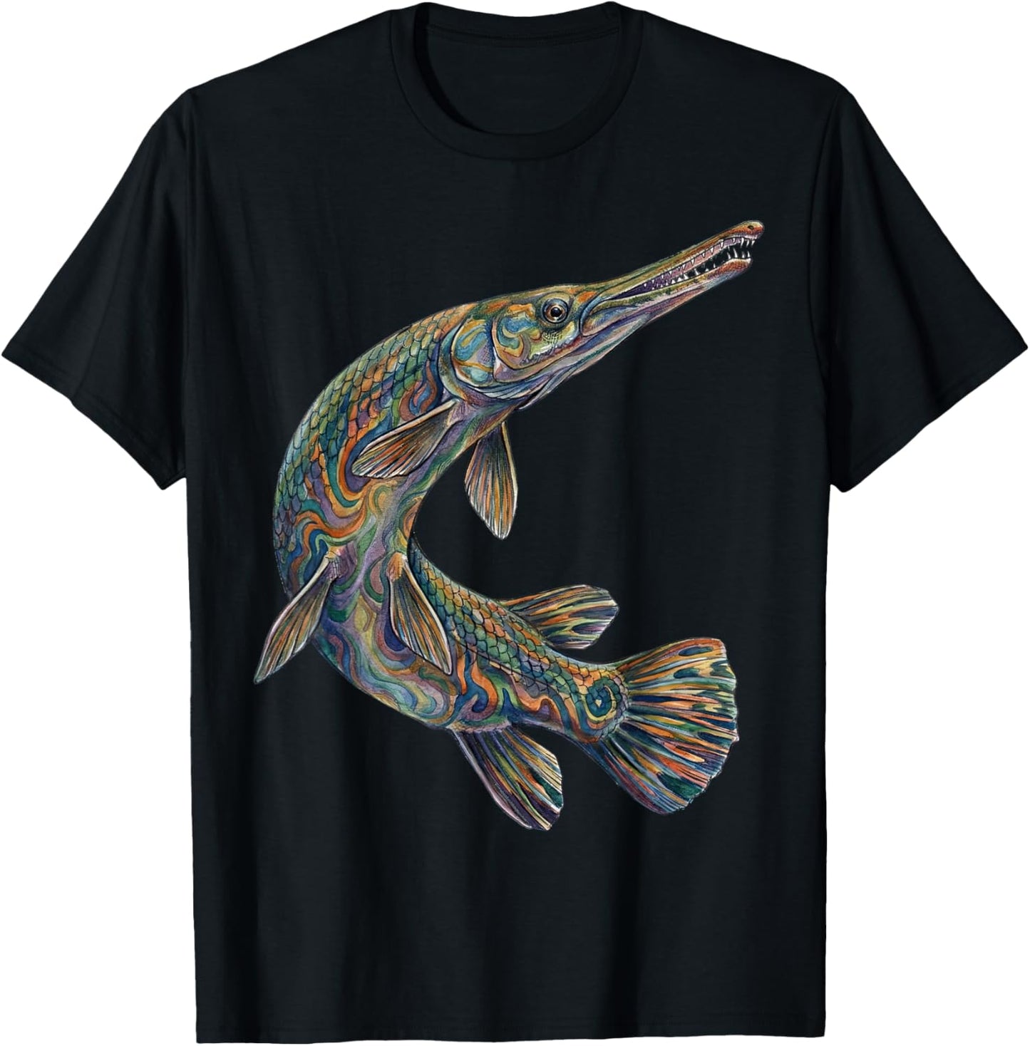 Gar Fish Abstract Aquatic Art Freshwater Biology Art T-Shirt - T-Shirt | Black