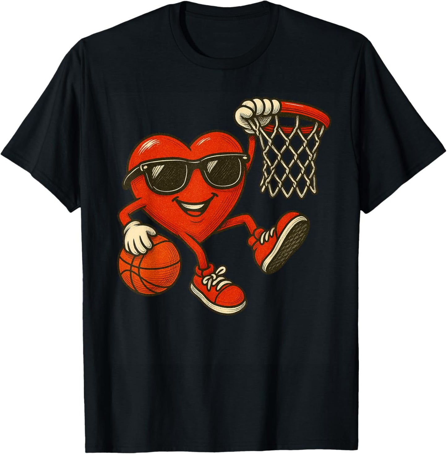 Valentines Day Basketball Funny Red Heart Love Boys Kids T-Shirt - T-Shirt | Black