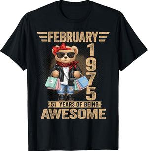51 Year Old February 1975 Teddy Bear 51st Birthday Women T-Shirt - T-Shirt | Black