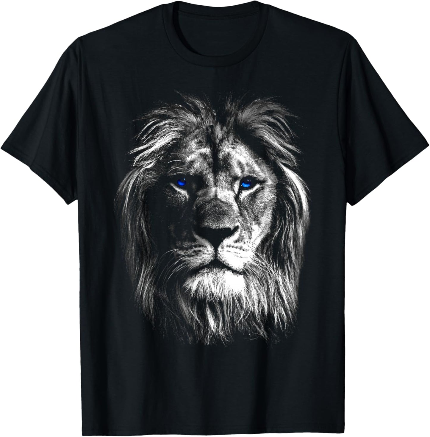 Cool Lion Animal Artwork Motif Blue Eyes Africa King T-Shirt - T-Shirt | Black