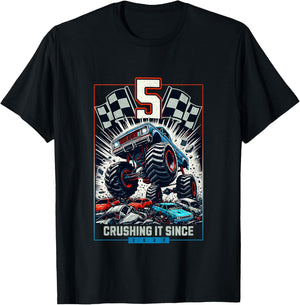 Kids 5th Birthday Truck Turning 5 Years Old Boy Born in 2021 T-Shirt - T-Shirt | Black