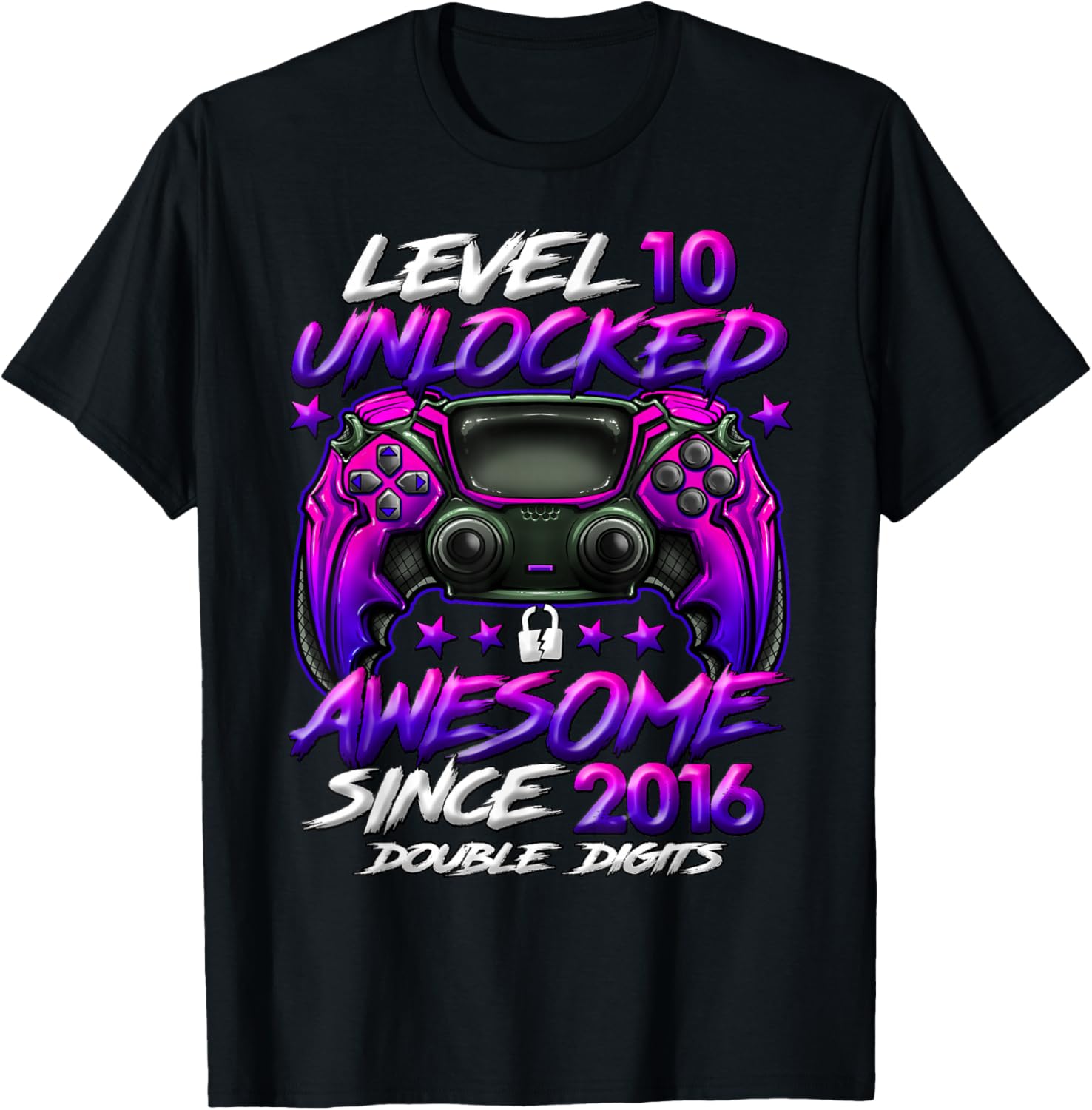 Official Double Digits Level 10 Unlocked 10th Birthday Boy T-Shirt - T-Shirt | Black