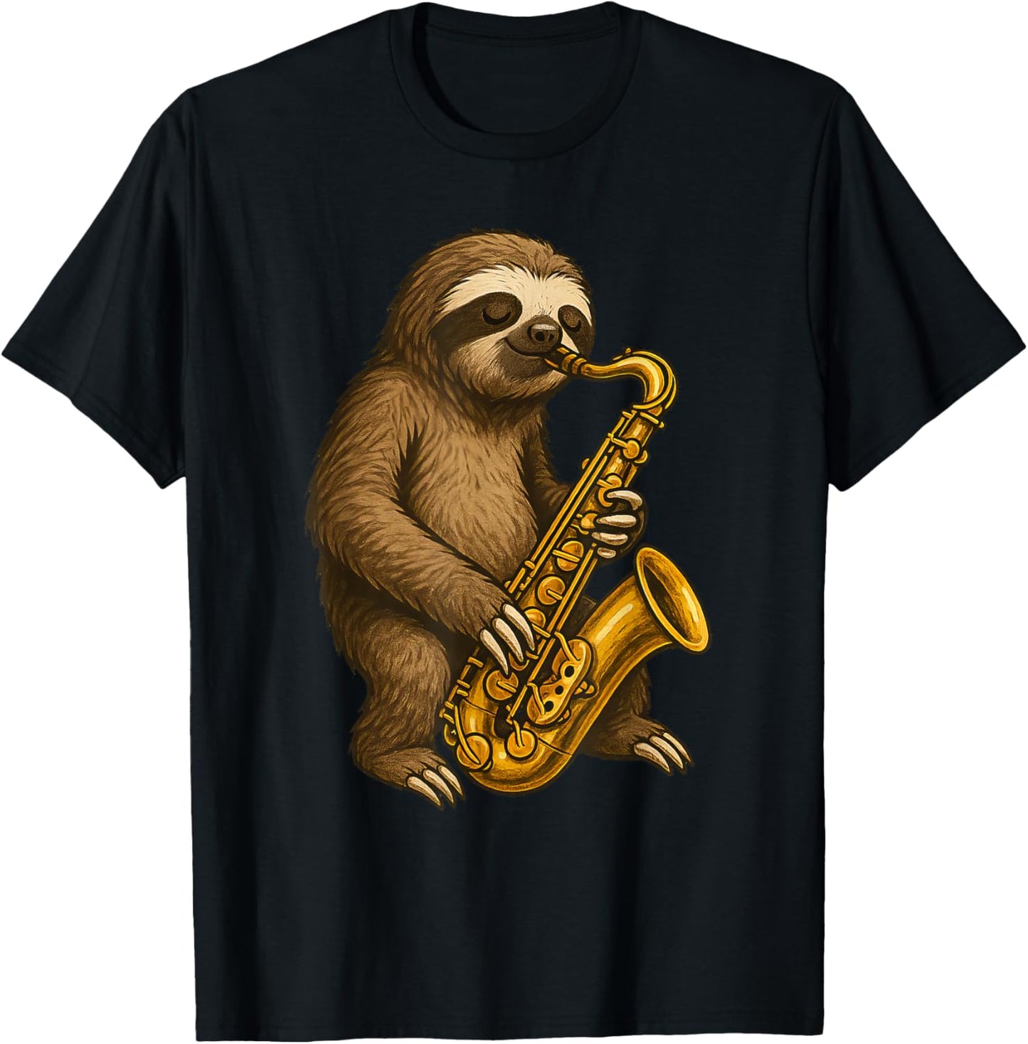 Cute Sloth Playing Saxophone Sloths Musician Music T-Shirt - T-Shirt | Black