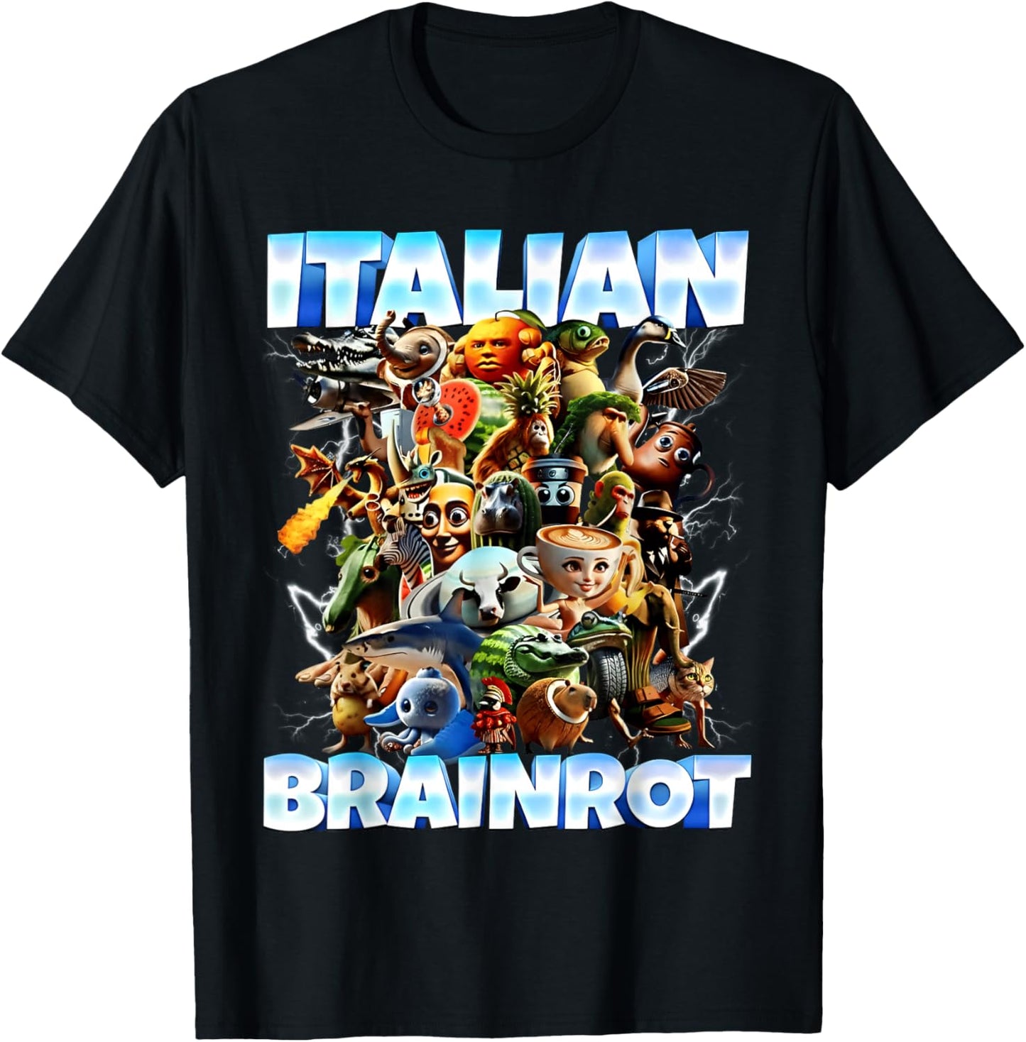 Types of Italian Brainrot Meme Character Hand Drawn for Kids T-Shirt - T-Shirt | Black