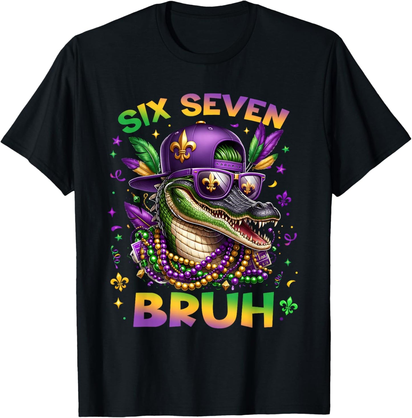 Mardi Gras Six Seven Bruh Mardigator Alligator 6 7 Meme Boys T-Shirt - T-Shirt | Black