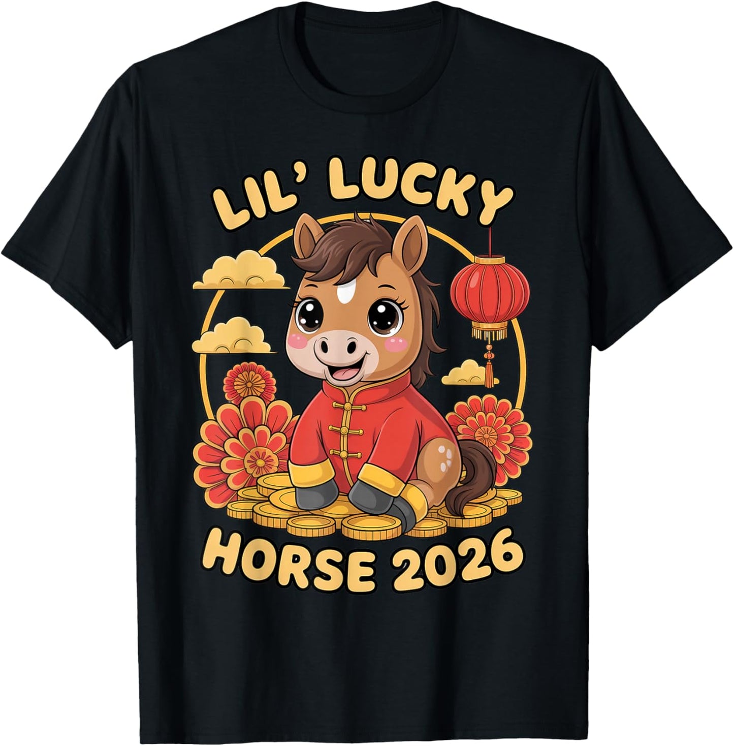 Cute Horse Zodiac Chinese Lunar New Year of The Horse 2026 T-Shirt - T-Shirt | Black