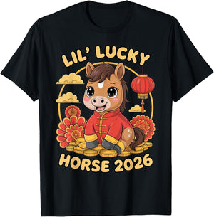 Cute Horse Zodiac Chinese Lunar New Year of The Horse 2026 T-Shirt - T-Shirt | Black