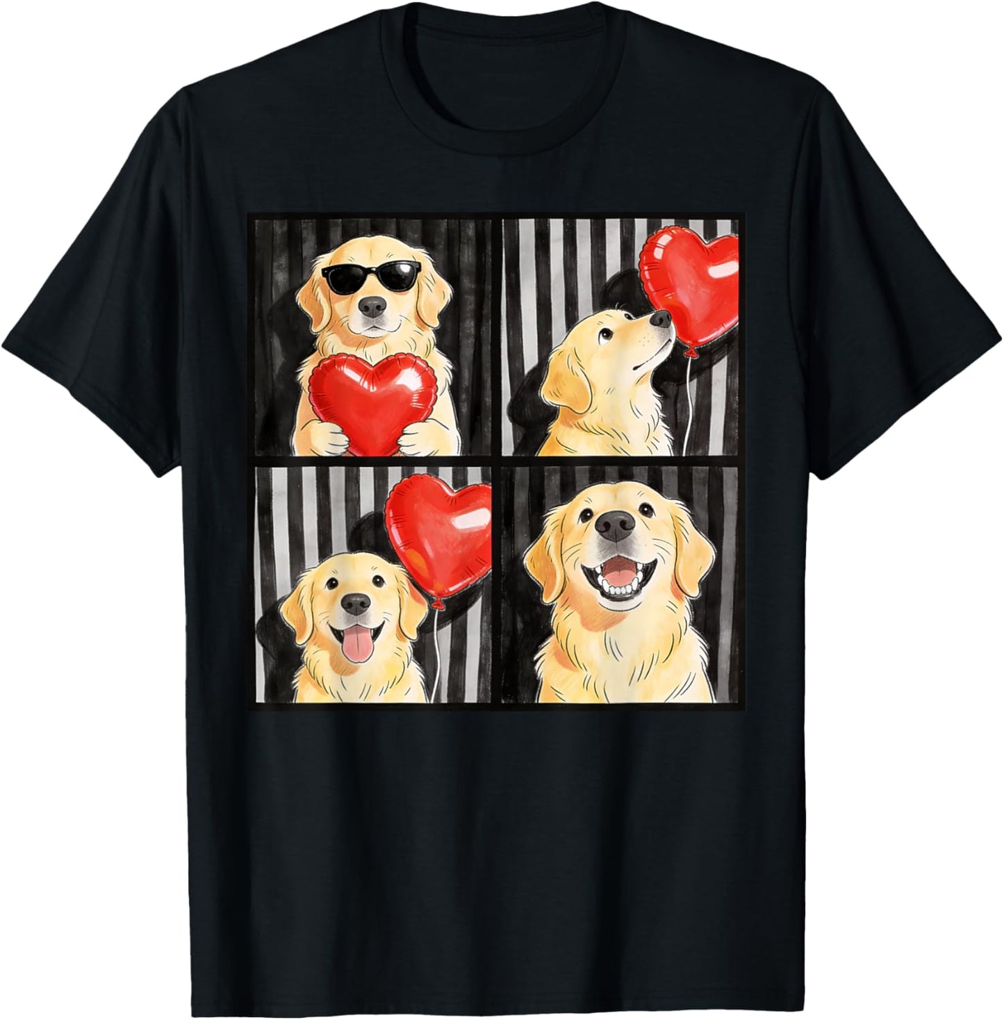 Funny Golden Retriever Photobooth Dog Lover Valentines T-Shirt - T-Shirt | Black