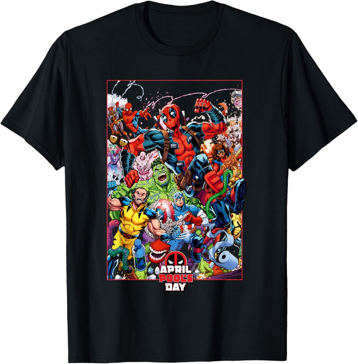 Marvel Comics Deadpool April Pool’s Day Hero Group Poster T-Shirt - T-Shirt | Black
