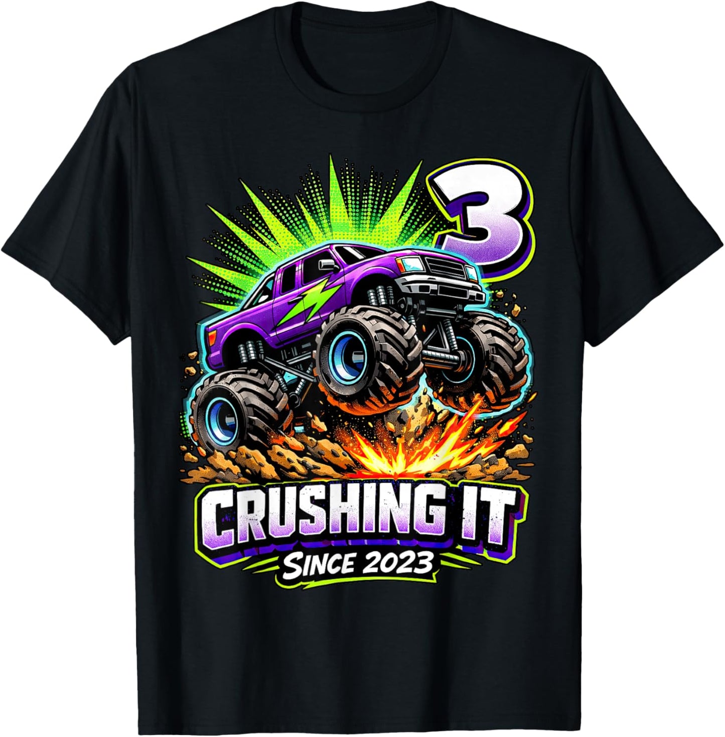 Birthday Monster Truck 3 Year Old Boys 3rd Party Born 2023 T-Shirt - T-Shirt | Black