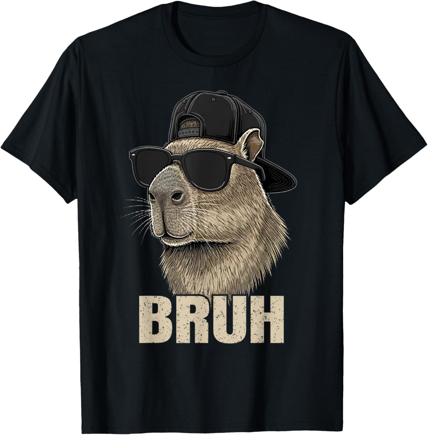 Cute Bruh Meme Capybara Lover Chill Sunglasses Boys T-Shirt - T-Shirt | Black