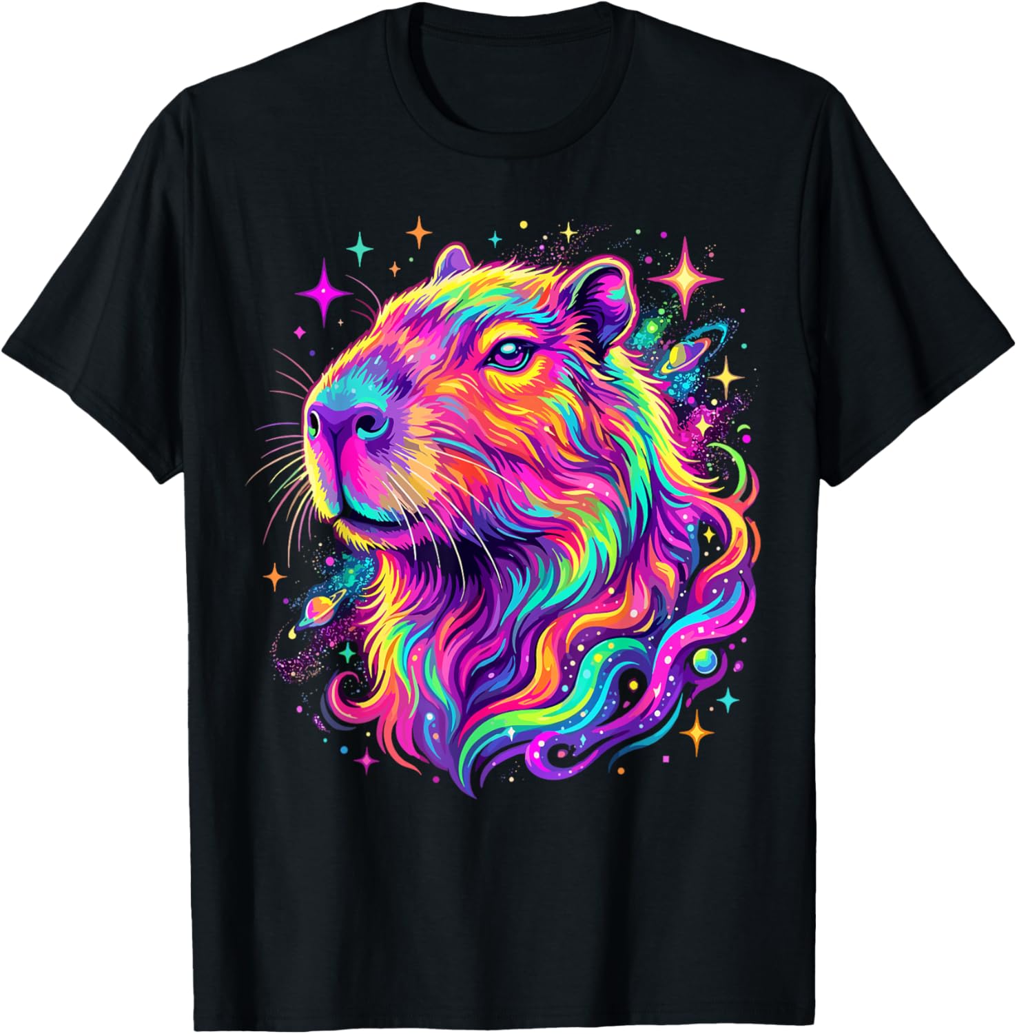 Colorful Rainbow Capybara T-Shirt - T-Shirt | Black