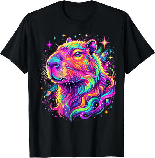 Colorful Rainbow Capybara T-Shirt - T-Shirt | Black