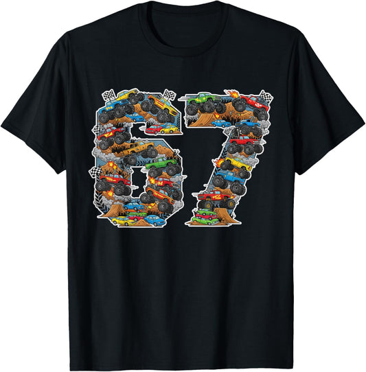 Monster Trucks 67 Meme Filled Design Gen Z Gen Alpha Kids T-Shirt - T-Shirt | Black