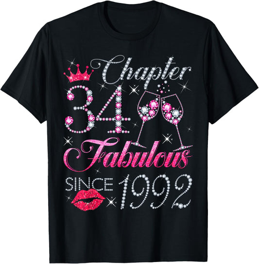 Chapter 34 Fabulous Since 1992 34th Birthday Gift T-Shirt - T-Shirt | Black
