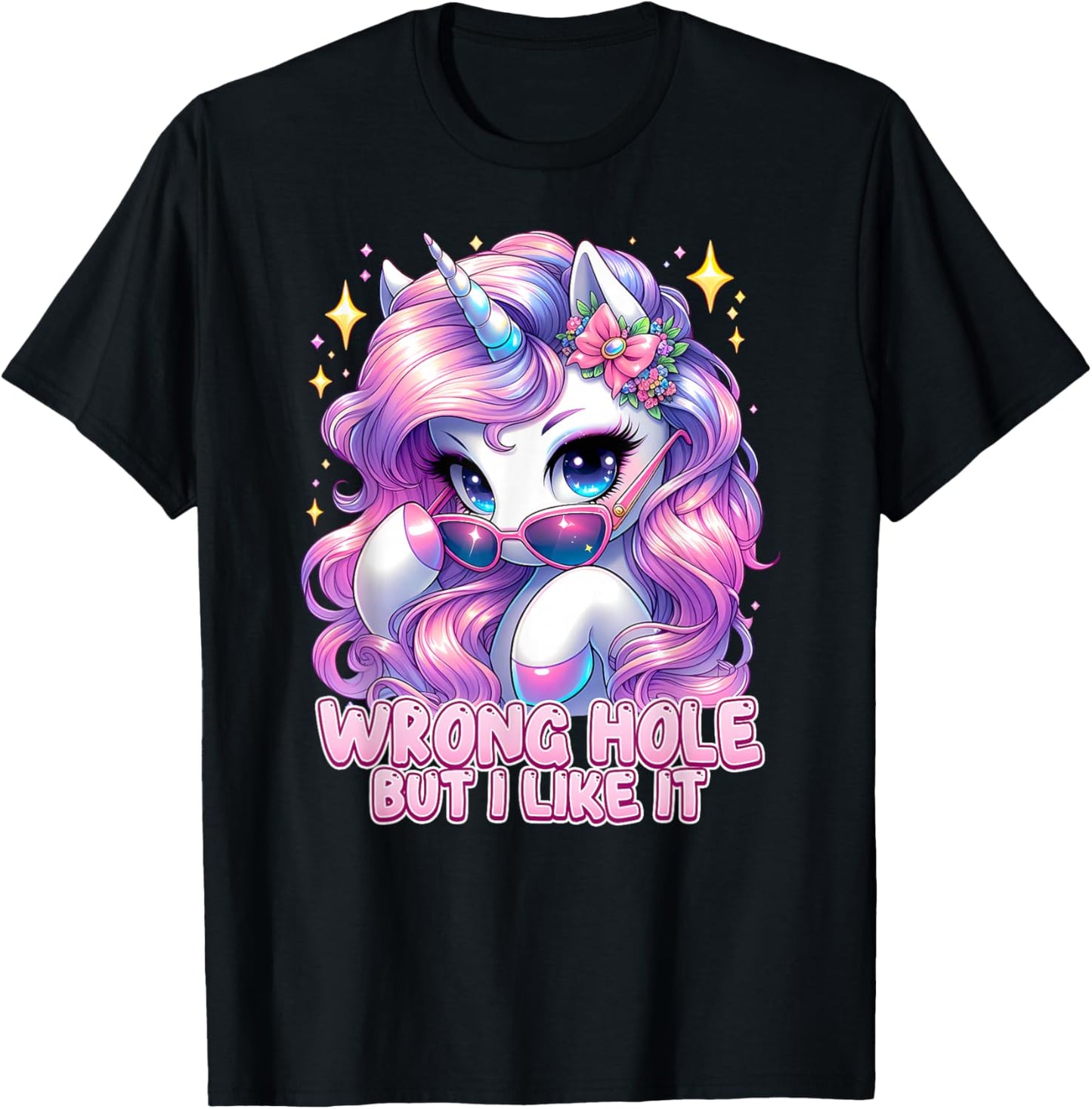 Wrong Hole BUT I Like IT Funny Inappropriate Cringe Unicorn T-Shirt - T-Shirt | Black