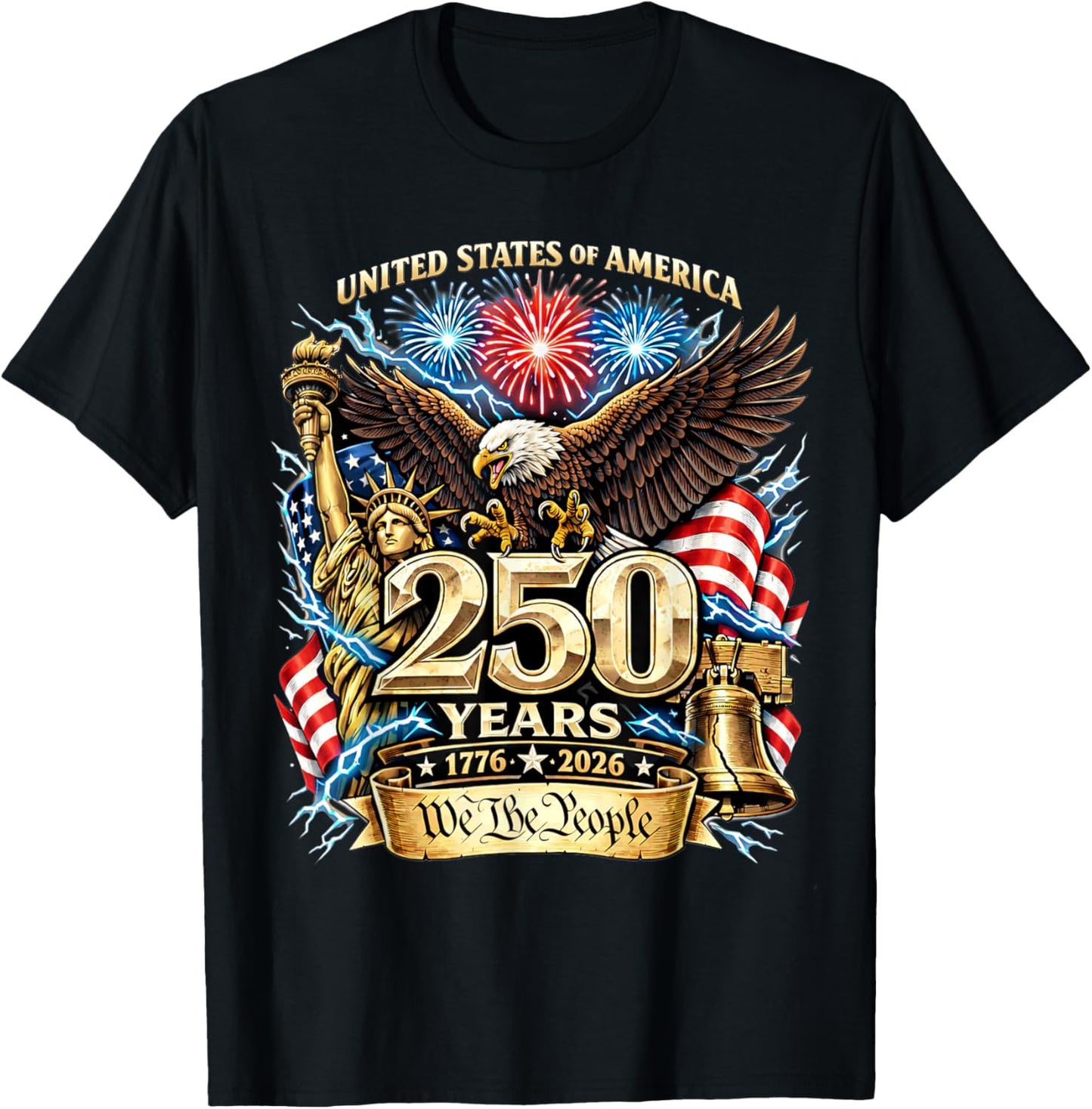 Vintage We The People 250 Years Freedom 1776-2026 Men Women T-Shirt - T-Shirt | Black